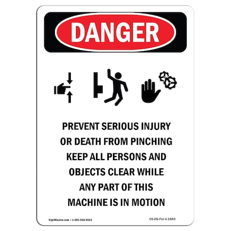 Signmission OSHA Danger Sign, Prevent Serious Injury, 5in X 3.5in Decal, 10PK, 3.5" W, 5" L, Portrait, PK10 OS-DS-D-35-V-1849-10PK